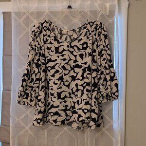 Terra & Sky Black & White Patterned Blouse Never Worn